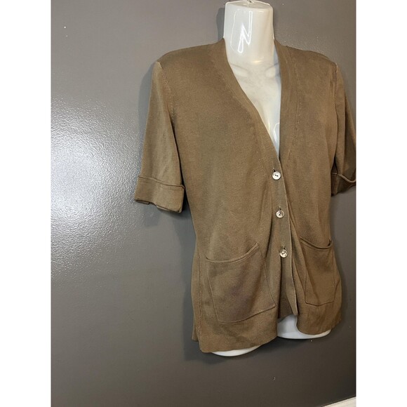 Coldwater Creek Cardigan Womens XS Brown Silk Blend Short Sleeve Button Front - Picture 2 of 6